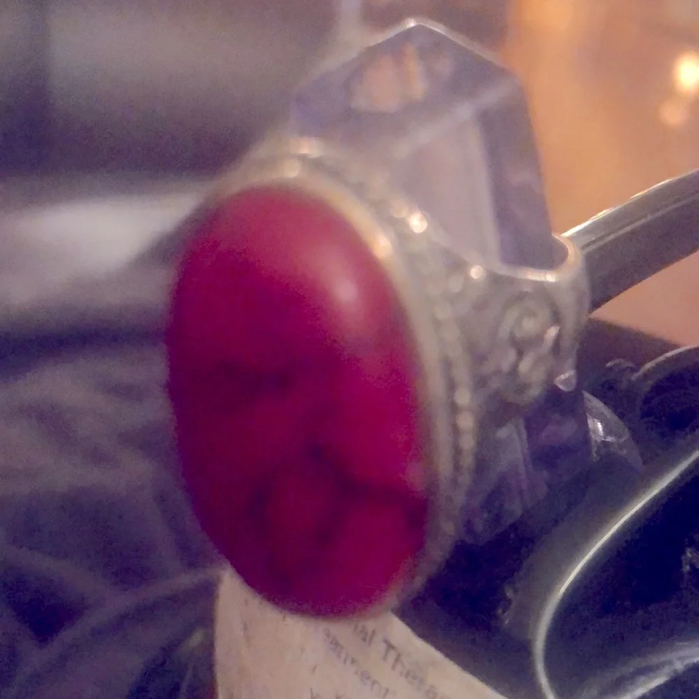 Red Coral and Sterling Ring size 9